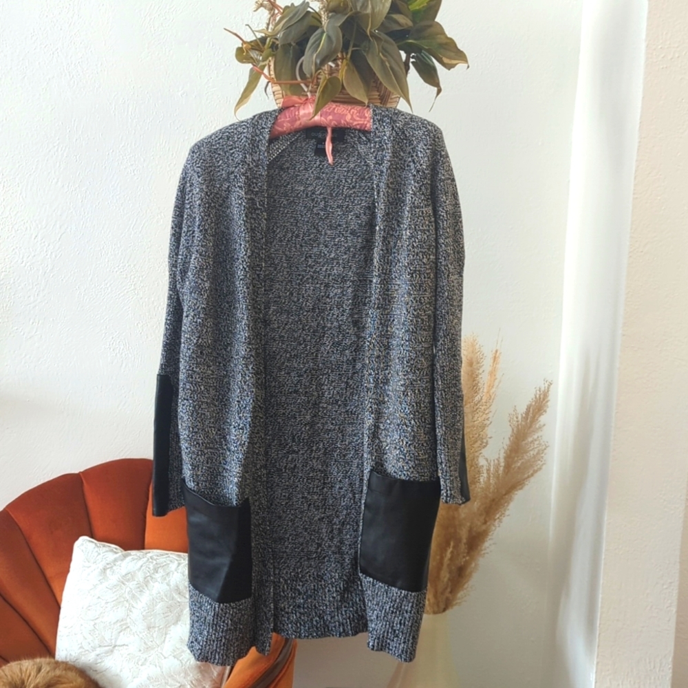 Salt and pepper cardigan with faux leather details